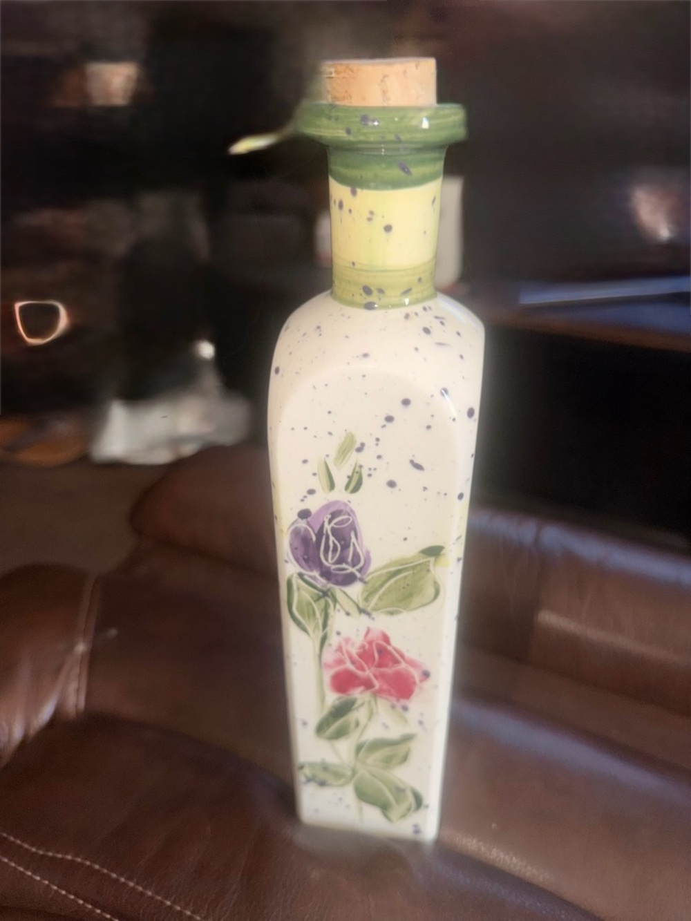 Hand-Painted Floral Ceramic Oil bottle